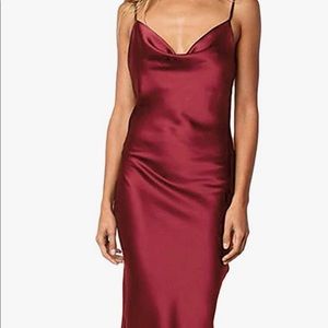 Red Satin Cowl Neck Cocktail Dress